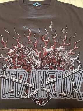 Men's Graphic Short Sleeve Tee with Red Heart Flame Design